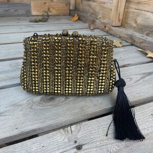 Serpui Gold and Black Beaded Clutch